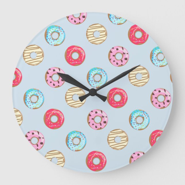 Reloj Redondo Grande Cute Glazed Donut Pattern Light Blue (Anverso)