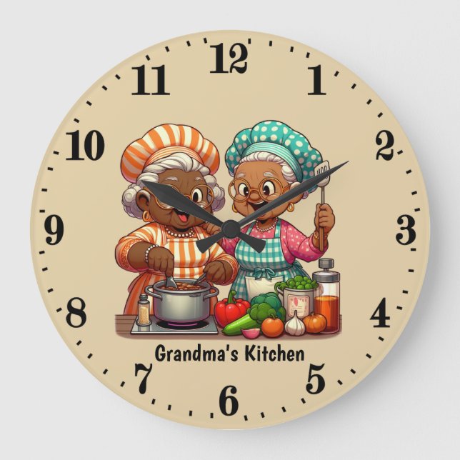 Reloj Redondo Grande Cute Grandma's kitchen customizable (Anverso)