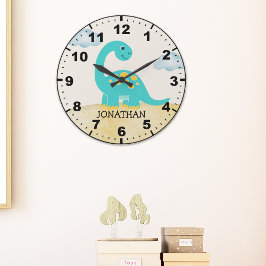Reloj Redondo Grande Cute Green Dinosaur Decoration Room Kid's