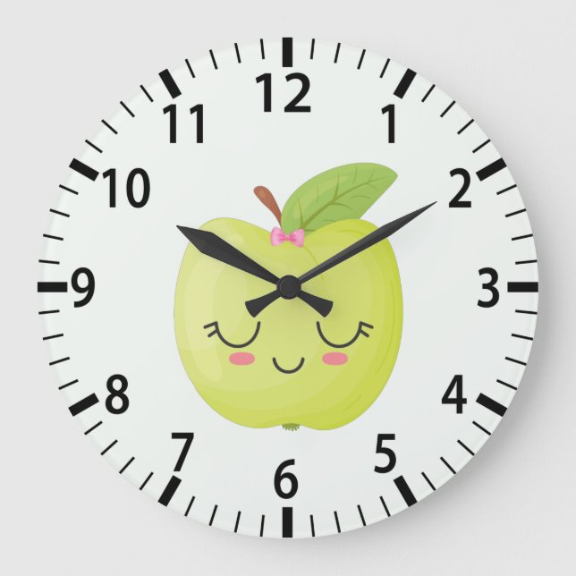 Reloj Redondo Grande Cute Green Granny Smith Apple Fruit Kitchen Decor  (Anverso)