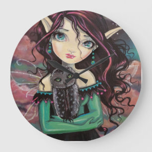 Reloj Redondo Grande Cute Hada Gótica de Ojos Grandes y Búho