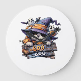 Reloj Redondo Grande Cute Halloween Cat Sticker � Sombrero de Bruja, Ca