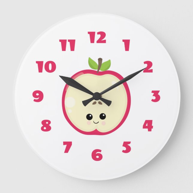 Reloj Redondo Grande Cute Happy Apple (Anverso)