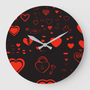 Reloj Redondo Grande Cute Heart Modern Red Pattern