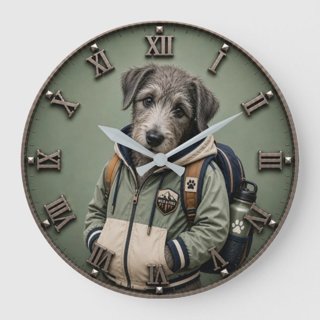Reloj Redondo Grande Cute Irish Wolfhound Puppy (Anverso)