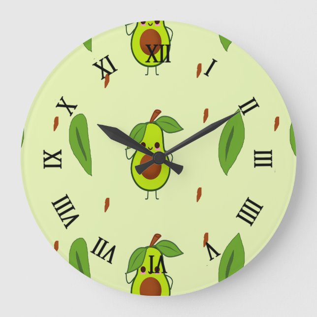 Reloj Redondo Grande Cute kawaii avocado (Anverso)