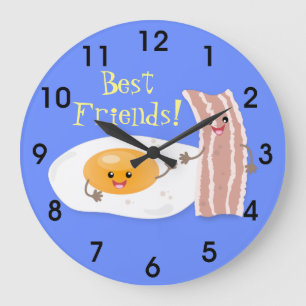 Reloj Redondo Grande Cute kawaii egg and bacon cartoon illustration