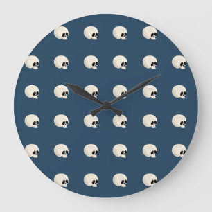 Reloj Redondo Grande Cute Kawaii Halloween Skull Polka puntos azul oscu