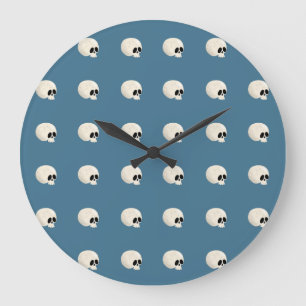 Reloj Redondo Grande Cute Kawaii Halloween Skull Polka puntos azul páli