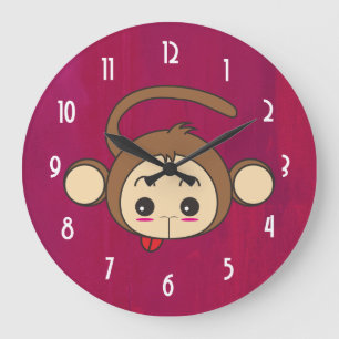 Reloj Redondo Grande Cute Kawaii Monkey Illustration