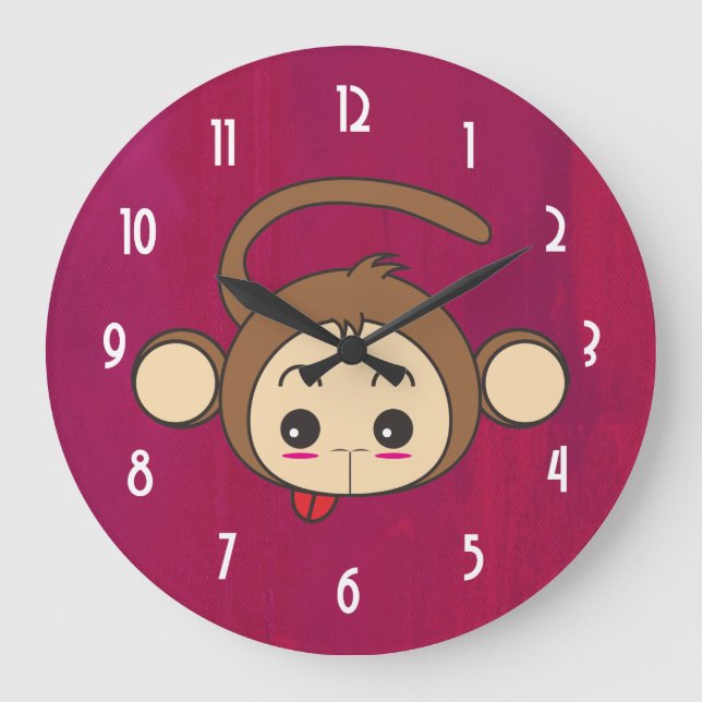 Reloj Redondo Grande Cute Kawaii Monkey Illustration (Anverso)
