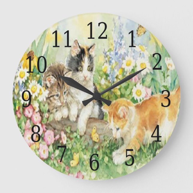 Reloj Redondo Grande Cute Kittens Round Clock (Anverso)