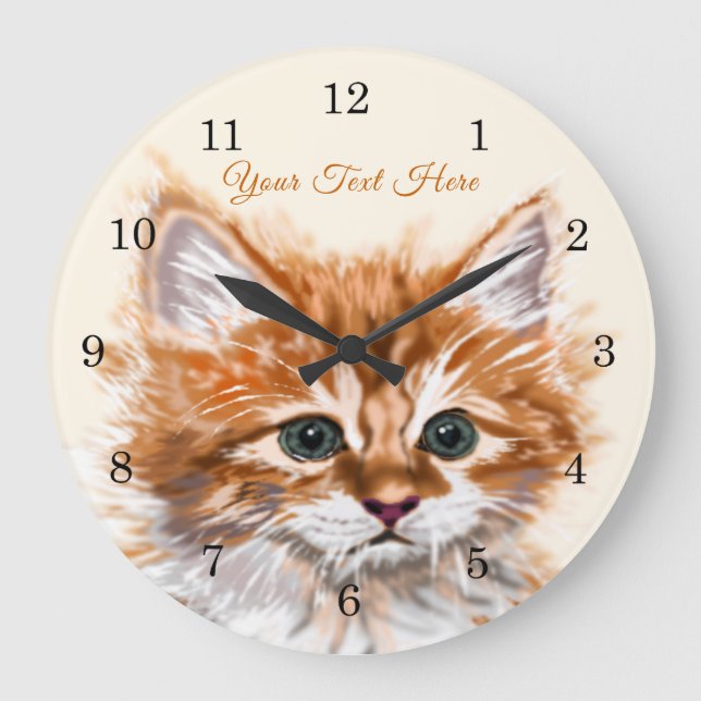 Reloj Redondo Grande Cute Kitty - Dulce - Agrega tu texto / nombre (Anverso)