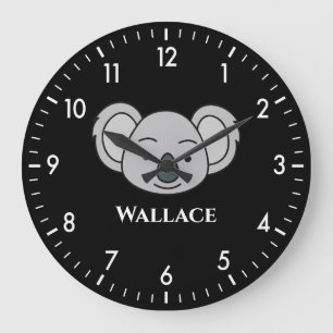 Reloj Redondo Grande Cute Koala Nombre Personalizado Personalizado Únic