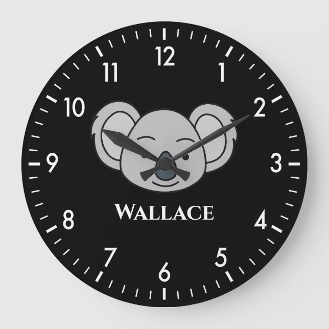 Reloj Redondo Grande Cute Koala Nombre Personalizado Personalizado Únic (Anverso)