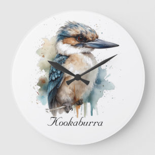 Reloj Redondo Grande Cute Kookaburra en una sucursal, personalizado