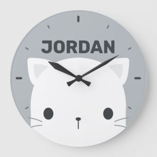 Reloj Redondo Grande Cute Little Cat with Personalized Name