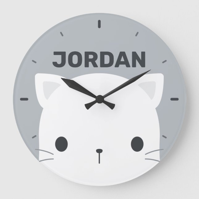 Reloj Redondo Grande Cute Little Cat with Personalized Name (Anverso)