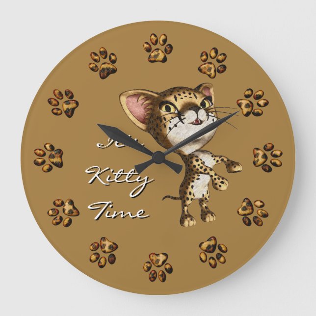 Reloj Redondo Grande Cute Little Cheetah Print Bengal Kitty Kitten Cat (Anverso)