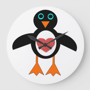 Reloj Redondo Grande Cute Love Heart Penguin Wall Clock
