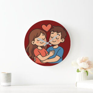 Reloj Redondo Grande Cute Love Sticker   Pareja de dibujos animados ena