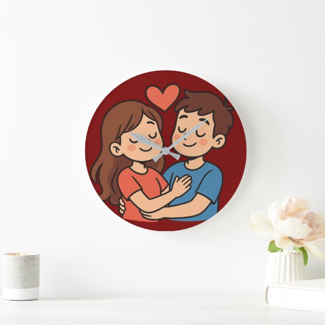 Reloj Redondo Grande Cute Love Sticker | Pareja de dibujos animados ena (Hogar)