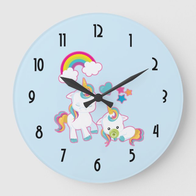Reloj Redondo Grande Cute Mama & Baby Unicorn Magical Illustration (Anverso)
