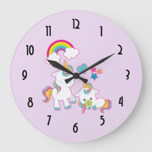 Reloj Redondo Grande Cute Mama & Baby Unicorn Magical Illustration