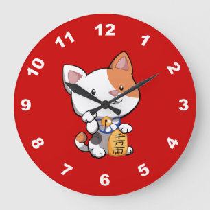 Reloj Redondo Grande Cute Maneki Neko (Lucky Beckoning Cat)