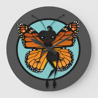 RELOJ REDONDO GRANDE CUTE MONARCH BUTTERFLY LADY LARGE ROUND WALL CLOCK