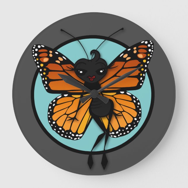 RELOJ REDONDO GRANDE CUTE MONARCH BUTTERFLY LADY LARGE ROUND WALL CLOCK (Anverso)