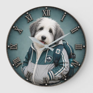 Reloj Redondo Grande Cute Old English Sheepdog Puppy