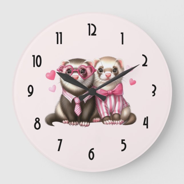 Reloj Redondo Grande Cute Otter Pareja en el Amor (Anverso)