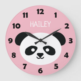 Reloj Redondo Grande Cute Panda Bear Face Kids Kawaii Personalized Pink