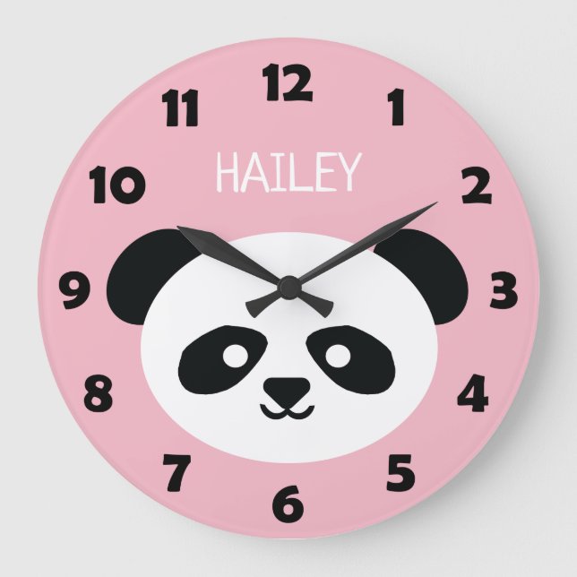 Reloj Redondo Grande Cute Panda Bear Face Kids Kawaii Personalized Pink (Anverso)