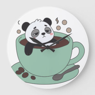 Reloj Redondo Grande Cute Panda In Coffee Cup Coffee Lover Gift