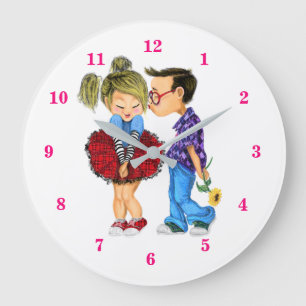 Reloj Redondo Grande Cute Pareja Romántica - Amor - Beso 