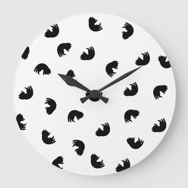 Reloj Redondo Grande CUTE Patrón de gato negro y blanco (Anverso)