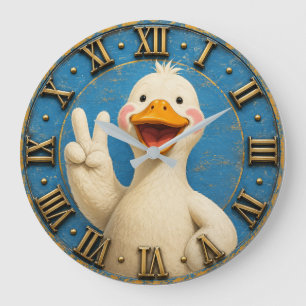 Reloj Redondo Grande Cute Peace Sign Duck Funny Farmhouse Animal 