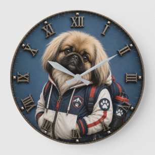 Reloj Redondo Grande Cute Pekingese Puppy