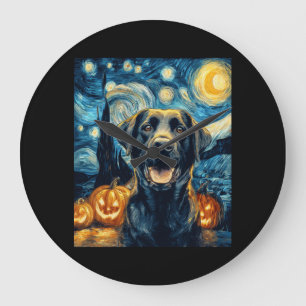 Reloj Redondo Grande Cute Perro Labrador Negro Halloween Jack O Lintern