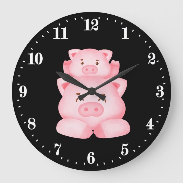 Reloj Redondo Grande cute pig animal lovers (Anverso)
