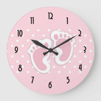 Reloj Redondo Grande Cute Pink baby Girl Footprints