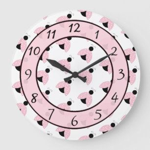 Reloj Redondo Grande Cute pink Ladybug children's or baby nursery
