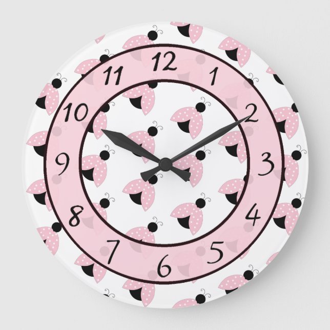 Reloj Redondo Grande Cute pink Ladybug children's or baby nursery (Anverso)
