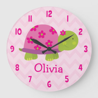 Reloj Redondo Grande Cute Pink Turtle Personalized Nursery Wall Clock