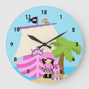 Reloj Redondo Grande Cute Pirate Blonde Girl & A Big Ship Custom Name