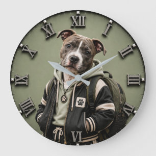 Reloj Redondo Grande Cute Pit Bull Puppy