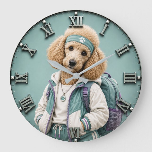 Reloj Redondo Grande Cute Poodle Puppy (Anverso)