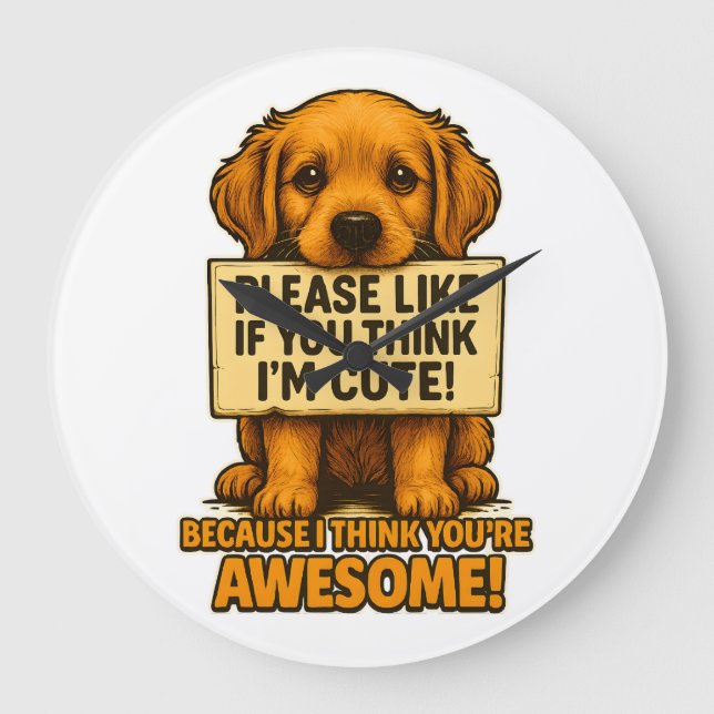 Reloj Redondo Grande Cute Puppy, Funny Dog Lover Quote (Anverso)